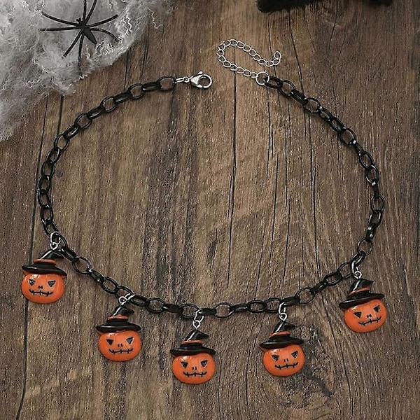 2 stk Græskar Halskæde til Kvinder Bat Halskæde Halloween Halskæde Hat Choker Halskæde Sort Kæde Halskæde til Halloween bat