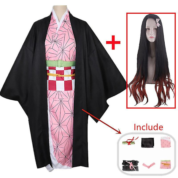 Demon Slayer Kamado Nezuko Cosplay-asu - Kimono-mekko ja asut Halloween-juhliin - Naisten Anime-asusetti l