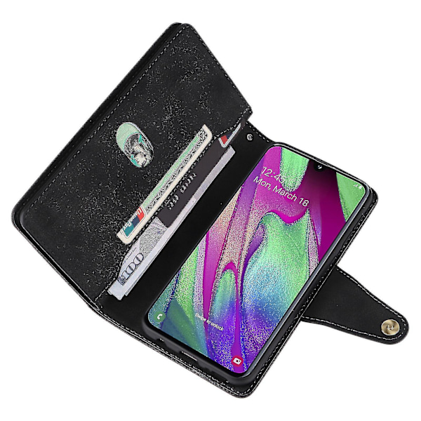 Etui Kompatibel Med Samsung Galaxy A40 Magnetisk Læder Lynlås Pengepung Cover Kort Holder Kompatibel Med Samsung Galaxy A40 Etui-b black