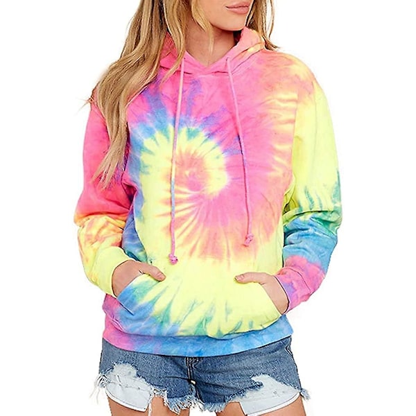 Kvinnor Hoodie Sweatshirt Tie Dye Pullover Långärmad Lös Dragsko Topp Med Fickor