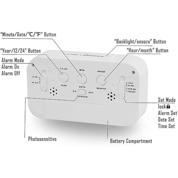 LCD Vekkerklokke, Smart Digital Vekkerklokke Snooze, Reisevekkerbordklokke