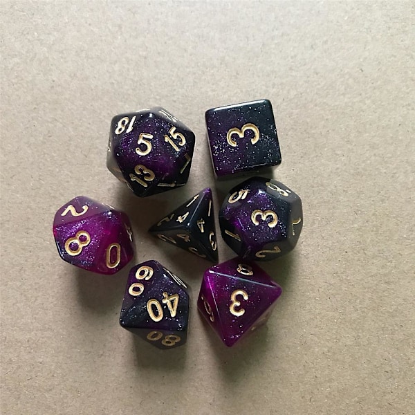 7 stk Dnd Polyhedral Terninger Sæt D&d Glitter Galaxy Terninger Inkluderet Rollespil Terninger Dungeons And Dragons Gave purple blue