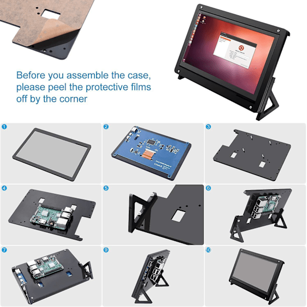 7 tommer LCD Akryl Beskyttelseskasse Touch Screen Case Holder Beslag til Raspberry Pi 3 Model B+