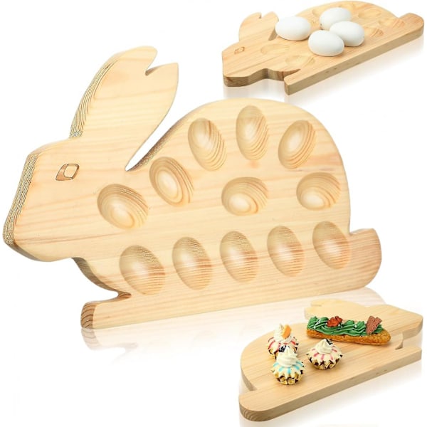 Bunny Egg Holder - Påskkanin Ägghållare, Bunny Plate Äggbricka Deviled Egg Plate Tallrik i furu Deviled Egg Dish för Påsk Deviled Egg Carrier Bordsdekoration