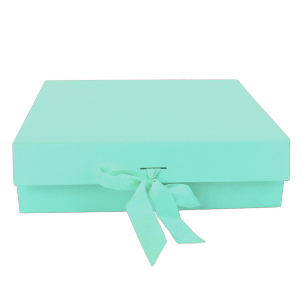 Grön enfärgad hopfällbar presentask med lock och band för kosmetikförpackning - 31 x 27 x 9 cm