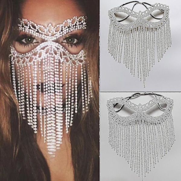 Kristallslöja Mask Rhinestone Fransar Kattöga Mask Magdans Maskerad Huvudbonad