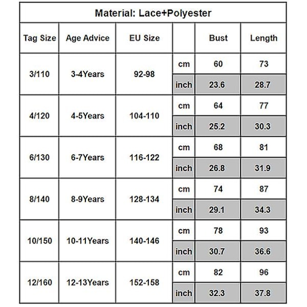 Jentekjole i blonde, prinsessekjole, festkjole, bryllupskjole, formell kjole, ballkjole white 8-9 years