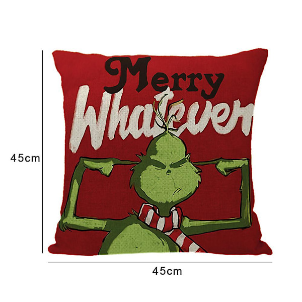 45x45cm Juleputetrekk med Grinch-tema, firkantet putetrekk til sofa, seng, bil, juledekor 4