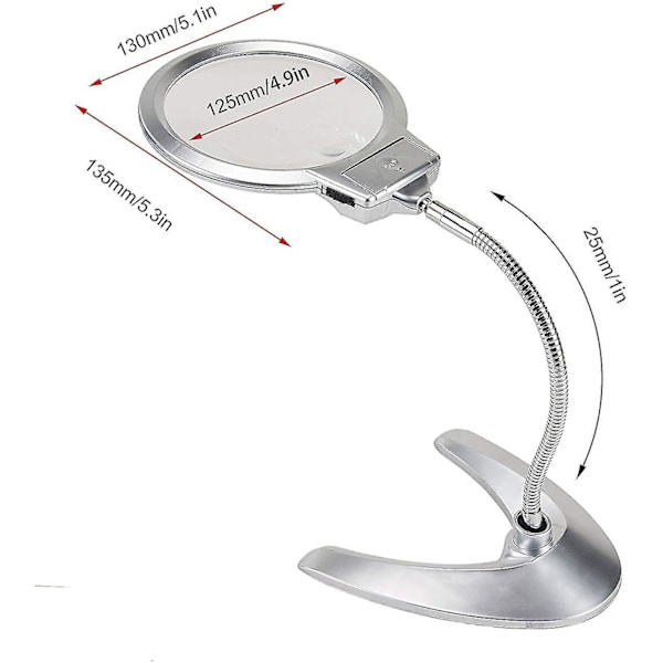 Håndfri Hobby- og Læselys Forstørrelsesglas 2x 5x Glaslinse/Svanehals Stativ 360 Grader Justerbar Sxq
