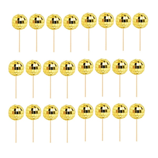 24 stk. Diskotekugle Cupcake Toppers Diskotekugle Cupcake Picks Reflekterende Spejlkugle Kage Toppers Disk