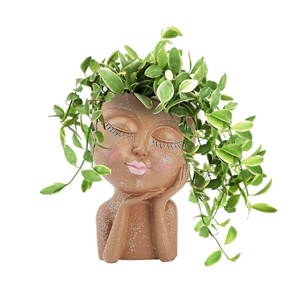 Harpiks Mannequin Blomsterpot Ansigt Hvilende Kind
