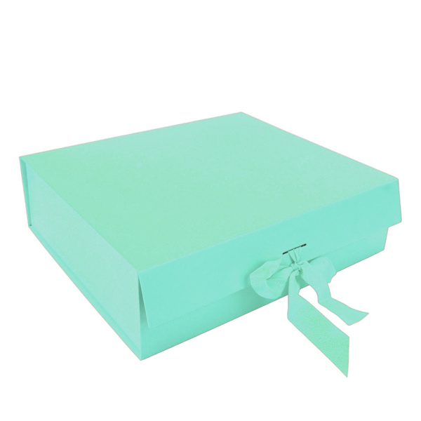 Grön enfärgad hopfällbar presentask med lock och band för kosmetikförpackning - 31 x 27 x 9 cm