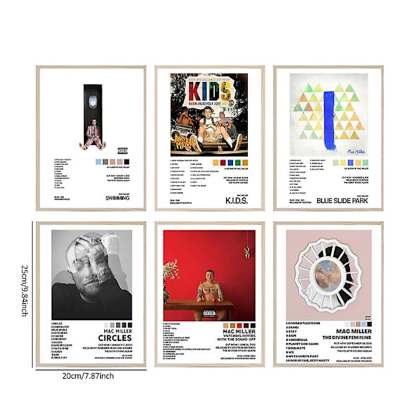 6 st/set Mac Miller Album Poster Swimming K.i.d.s. Blue Slide Park Circles The Divine Feminine Prints Album Cover Väggkonst Dekor Fans Musikälskare Present