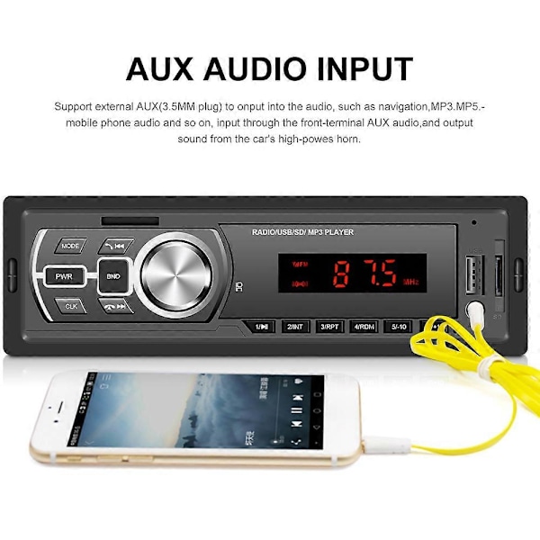 12V In-Dash 1 Din Bil MP3 Multimediaafspiller Bluetooth Autoradio Bilstereo Radio FM Aux SD USB Bil