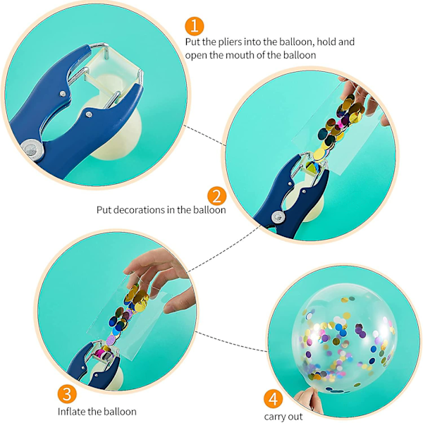 Ballongutvidelsesverktøy med blå paljetter, fyllingsverktøy i rustfritt stål, ballongmunnstykke, DIY-verktøy