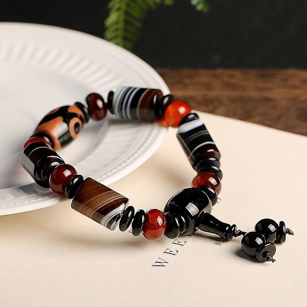 Naturligt Agat Armband Herrar Sardonyx Armband Buddhistiskt Pärl Armband Födelsedagspresent