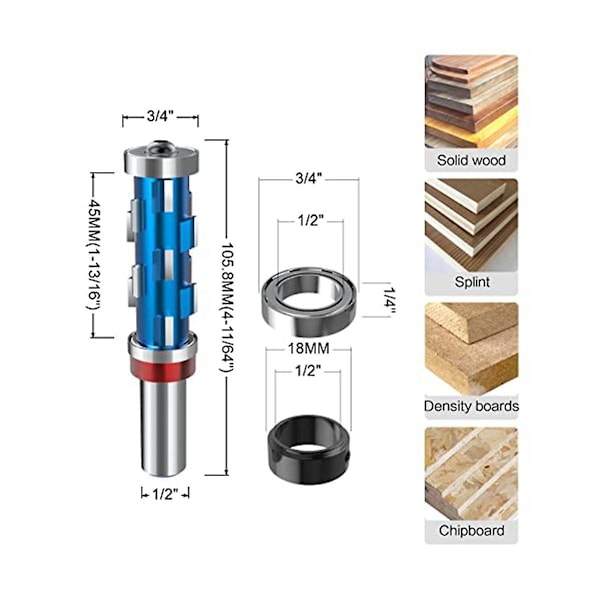 PRO Spiral Trim Router Bit Dobbelt Leje Trimningsbit 1/2 , 45MM Skærehøjde