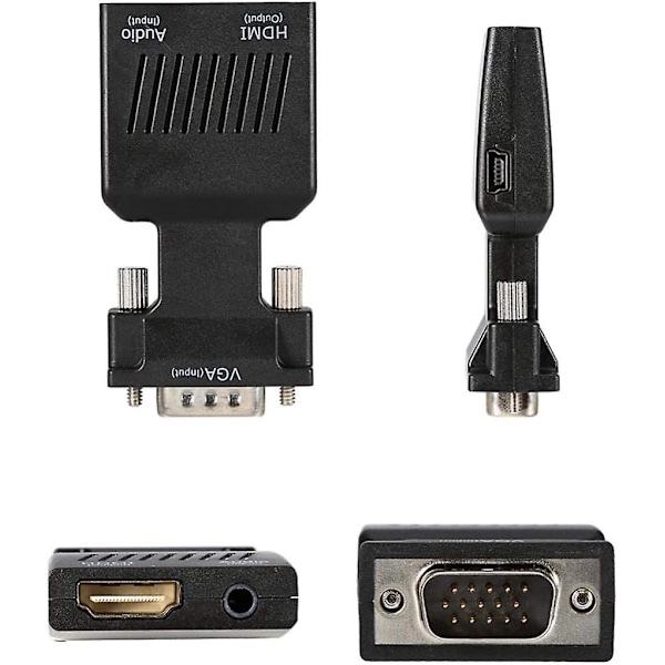 GXMRHWY VGA-uros-HDMI-naaras Äänen ja Videon Muunnin Adapteri Musta