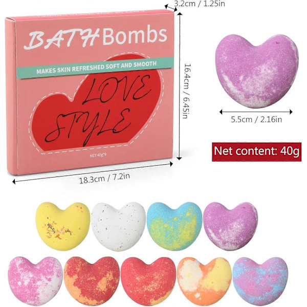 9 stycken Love Badbomber Presentset, Badbomber som Badtillsats, Bubbelbad, Presentset för Födelsedag, Alla hjärtans dag, Mors Dagspresent a