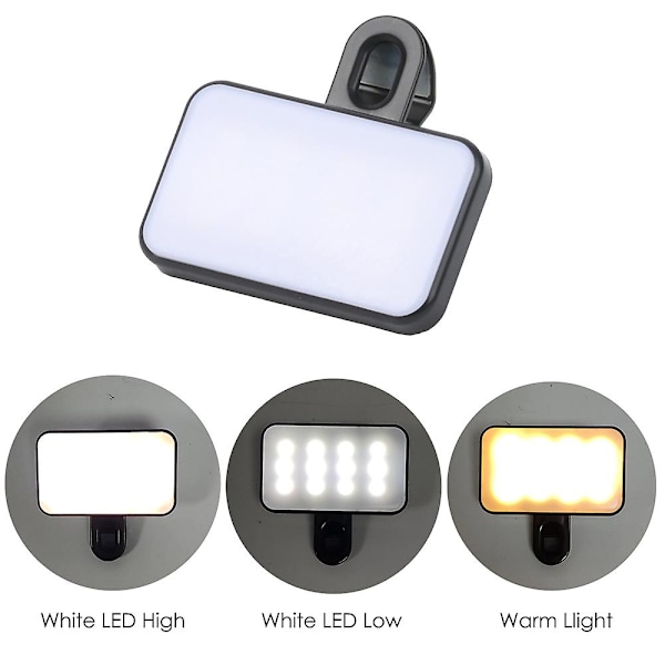 2 stk Selfie LED-lysring Flash Clip Oppladbart Kamera for Telefon & iPhone-nettbrett