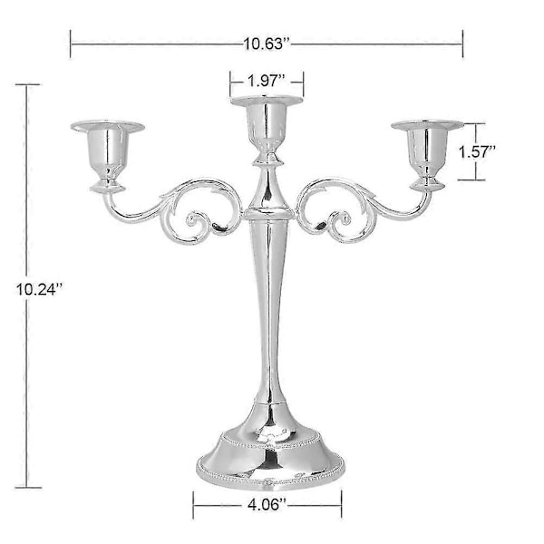 Metall Ljusstake 3-armad Ljusstativ Antik Pelare Kandelaber Ljusstake Chic Dekor För Bröllopsdekoration (Silver)