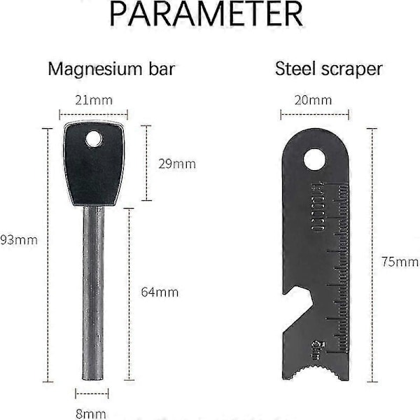 Överlevnads tändstål, tändare med skrapa, vattentät, 10 000 gnistor vid 3 000 grader, 8 mm stång, magnesium eldstål - tändare, nackband