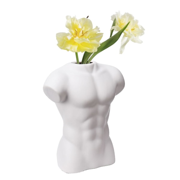 Ceramic Body Flower Vase,male Torso Body Art Design Creative Succulent Plant Pot Unusual Planters,mini Ornaments For Home Office4*7inch-mxbc