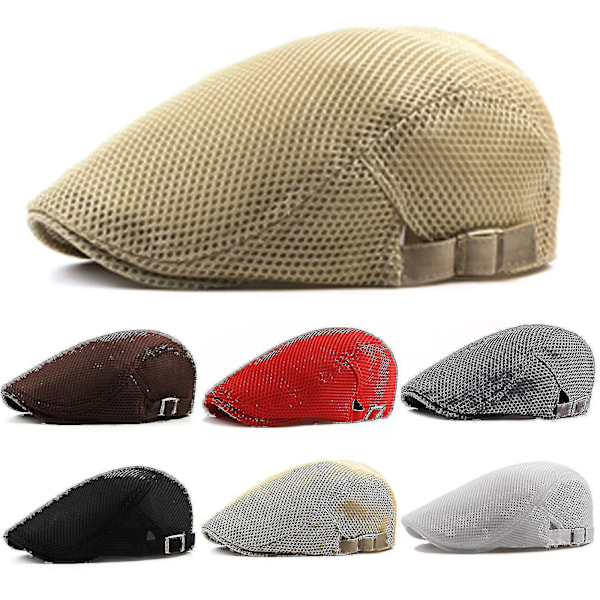 Mænds Mesh Flat Cap Åndbar sboy Gatsby Ivy Caps Golf Kørsel Baker Cabbie Hatte black