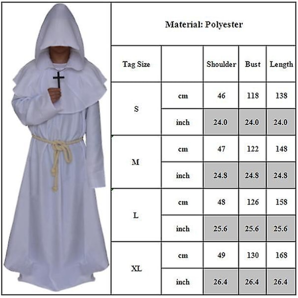 Munkrock, Kappa, Kåpa, Medeltida Präst Cosplay Festdräkt för Vuxna m