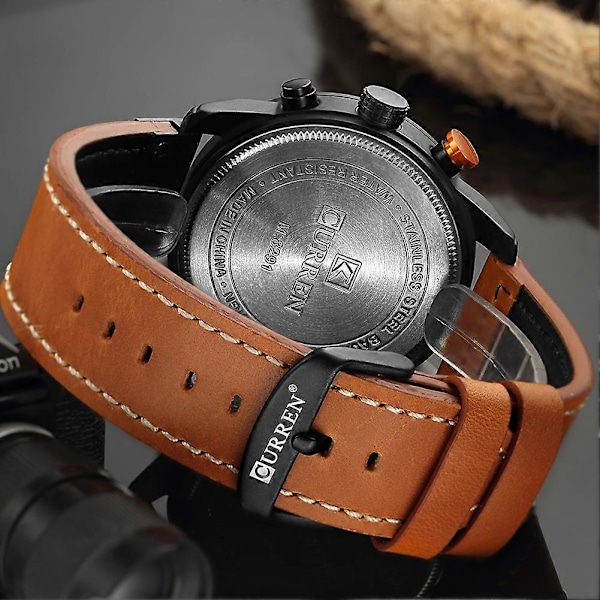 2024 Curren Militär Kvarts Herrklocka Lyx Läder Klocka Sport Armbandsur Ny rose shell deep brown noodle