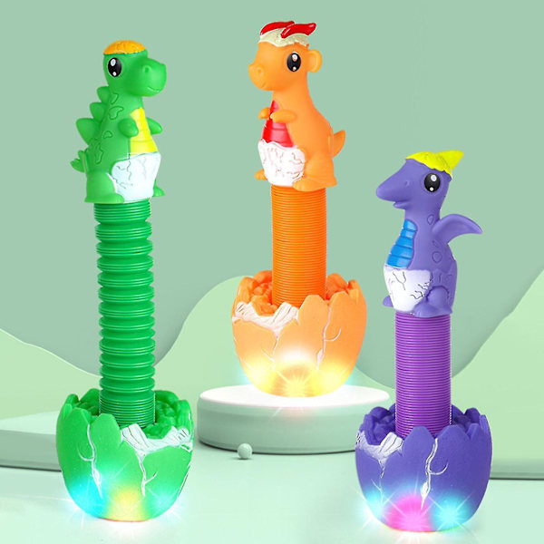 Kreativ Lala Toy Pop Tube Nyhet De-stress Teleskopisk Rør Dinosaur Med Lys Ventil De-stress Sx green