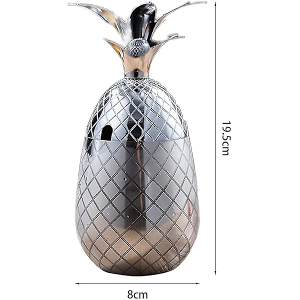 Ananasjääastia Kannella Juoma-astia Metalli Ruostumaton Teräs Jääastia, Cocktail-tarvikkeet Juomille, 550ml (hopea)-mxbc