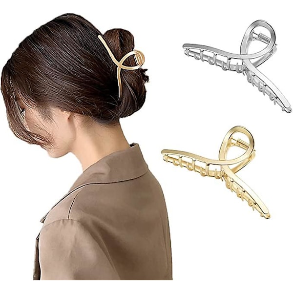 Hairpins - Large Brushed Metal Hairpins (gold And Silver), Powerful Hairpins, Retro Shark Claw Clips, Headwear And Hair Accessories For Women And Girl