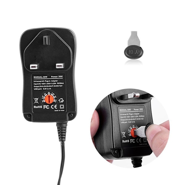 1 Set Strömadapter 3-12v Flerstegs Justerbar Med Usb-gränssnitt Expansionsindikatorlampa 30w Ac Dc Adapter Strömförsörjning Hemförsörjning Qinghai uk plug