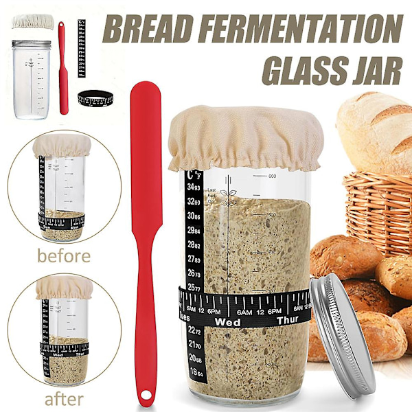 2024 Sourdough Starter Jar, Sourdough Starter Kit with Date Marked Feeding Band, Thermometer, Cloth Cover & Lid, Sourdough Bread Home Baking Supplies