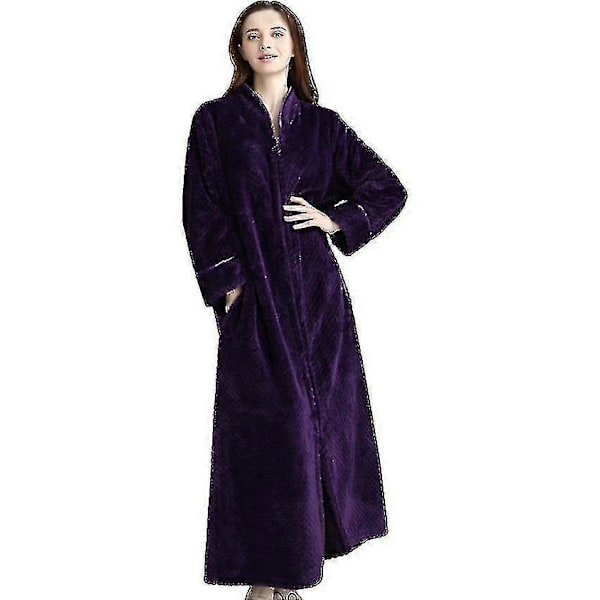 Vetoketjuinen kylpytakki naisille, Flanelli Fleece -takki, talvi, lämmin, kotikäyttöön, yöasu - Shun purple l