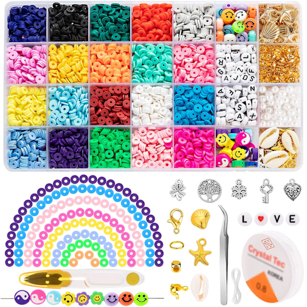 4810 stk Leire Flat Beads Polymer Clay Beads 20 Farger 6mm Runde Leire Spacer Beads Heishi Leire Beads for Smykker