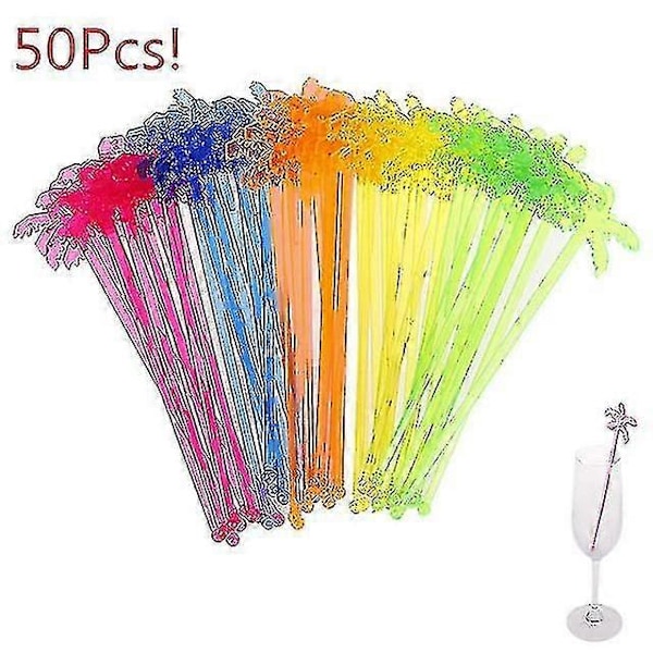 50pcs Plastic Night-club Drink/wine Decor Coconut Tree Cocktail Swizzle Sticks Drink Stirrer Coffee Muddler Puddler