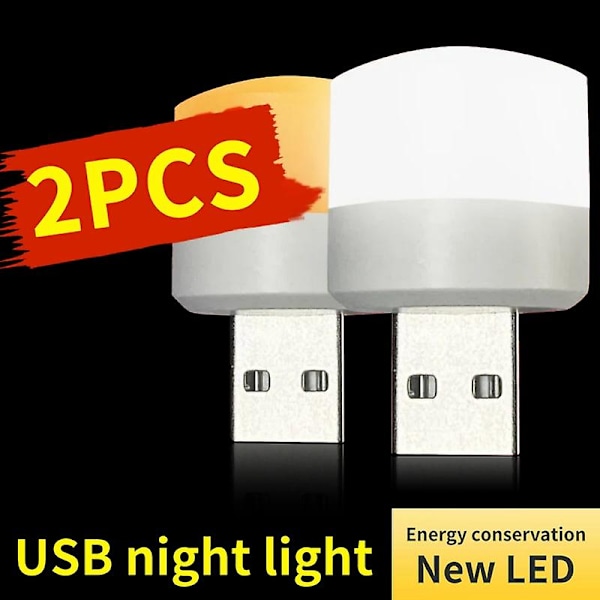 2 stk USB-plugg nattlys mobil strøm bank lading USB mini bok lamper LED øye beskyttelse a20