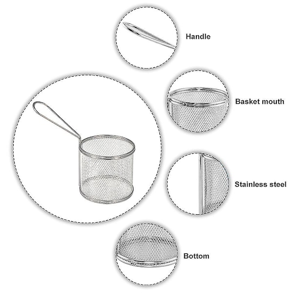 Friterkurver, Mini Runde Frysekurver i Rustfritt Stål, Fransk Fries Mesh Friterkurv Holder Matlagingsverktøy