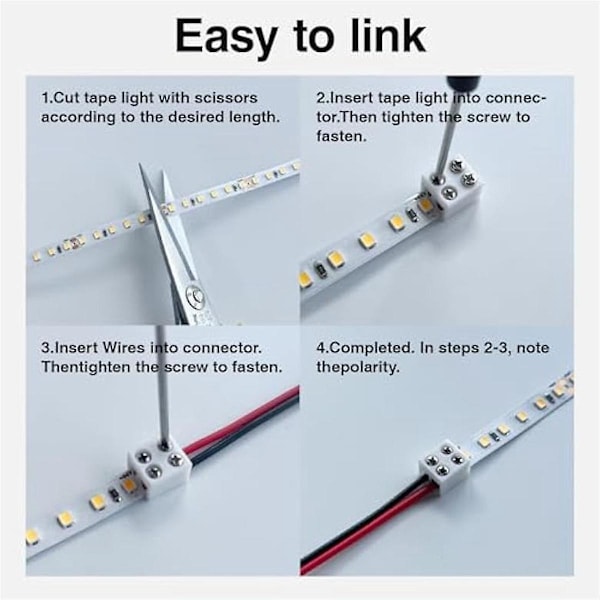 30 st LED-remsanslutningar Lödfria 2-stifts 8 mm LED-anslutningar Remsa till tråd för 5-24 V enkel
