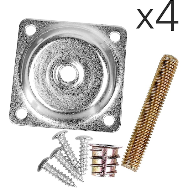 14 Graders Vinklede Benfesteplater Møbler Bordben Festesplater Braketter T-plate M8 Sofaben Med Hengebolter,omformere, Skruer, komplett sett