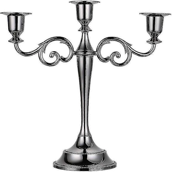 3-armad Metall Candelabra Ljusstake Silver Europeisk Elegant Ljusstake Ljusställning för Bröllop Matbord Julfest Heminredning Svart