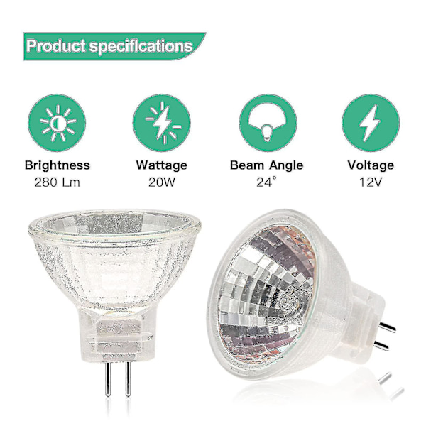 12 stk MR11 Halogenpærer GU4 Halogenlampe 12V 20W MR11 GU4 Dimbar Pære Glassdeksel For Taklampe 2-polet Halogenpære 2700K Varmt Hvit