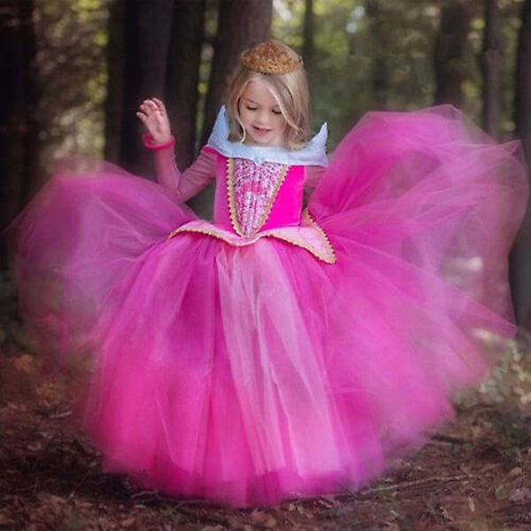 Flickprinsessan Aurora Törnrosa Tulleklänning Bal Klänning Fest Fancy Dress Cosplay Kostym rose red 6-7 years