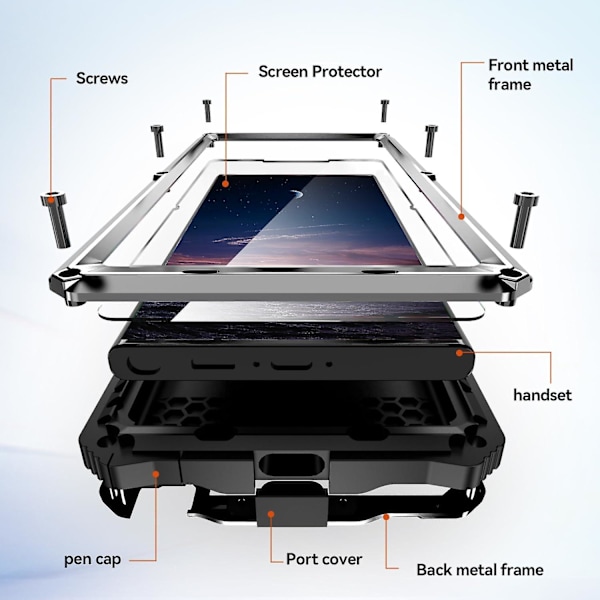 Aluminiums beskyttelsesetui for Samsung Galaxy S24 Ultra, Militærklasse robust etui med skjermbeskytter og kameralinsebeskytter black