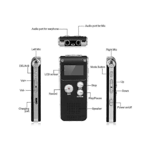 Paranormal Ghost Hunting Equipment Digital EVP Voice Activated Recorder USB US 8GB (Svart)