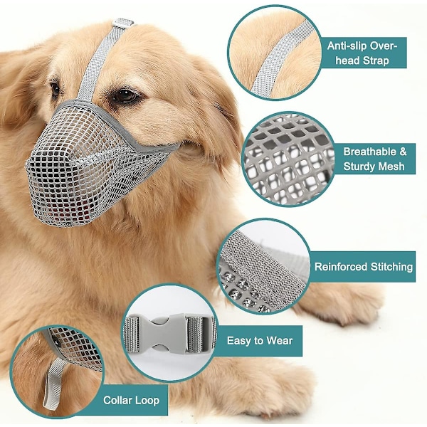 Hundemusling med Justerbare Stropper, Myke Mesh-Dekkede Muslinger for Små, Mellomstore og Store Hunder gray xl