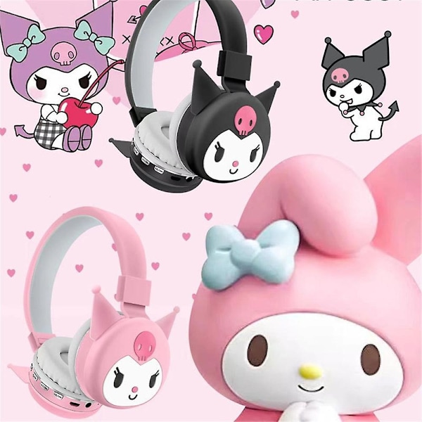 Ihana Sanrio Kuromi -lasten tyttöjen sarjakuva-anime Bluetooth-langattomat kuulokkeet Taitettava kuulokemikrofoni Pehmeät korvatyynyt Kuulokkeet Syntymäpäivälahjat pink