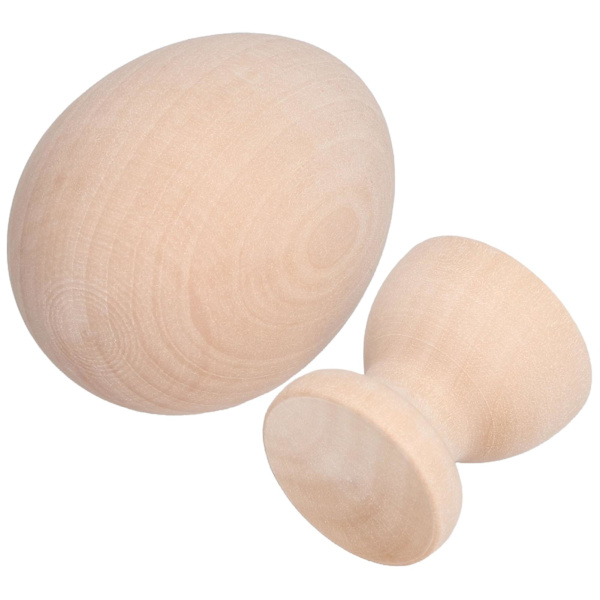 Omålat Träpåskägg med Äggkoppshållare - DIY Dekorationshantverk  Falskt Konstgjort Ägg (Färg: Ellipse)